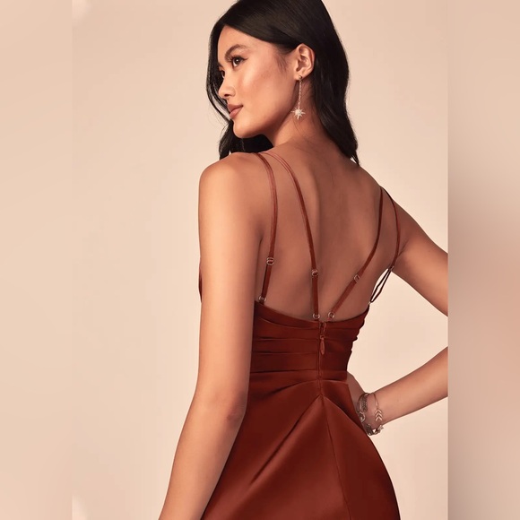 Azazie Aqua Stretch Satin Dress in Terracotta - Picture 4 of 8